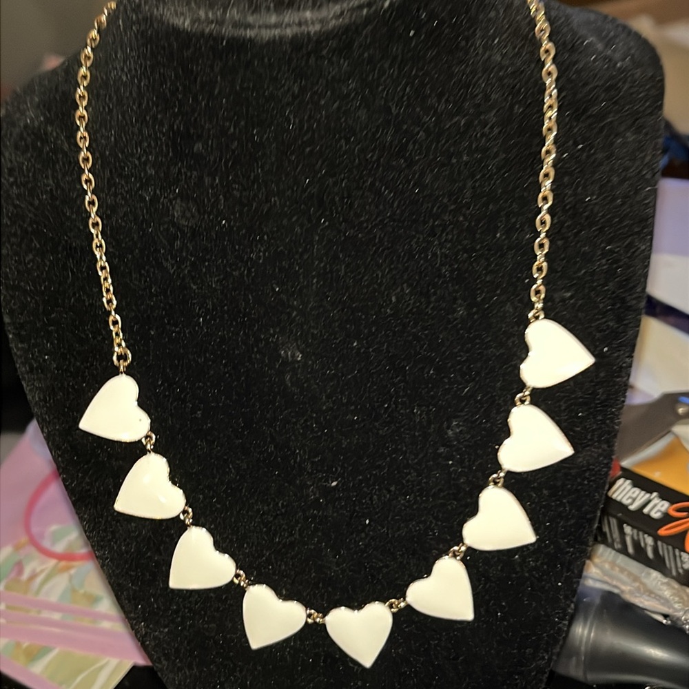 Gold and White Heart Necklace.